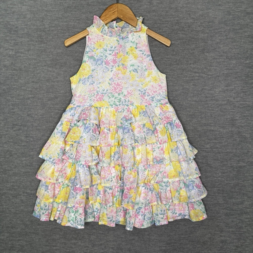 Janie and Jack Floral Frills Ruffle Dress Size 6 Pastel Floral Summer Wedding